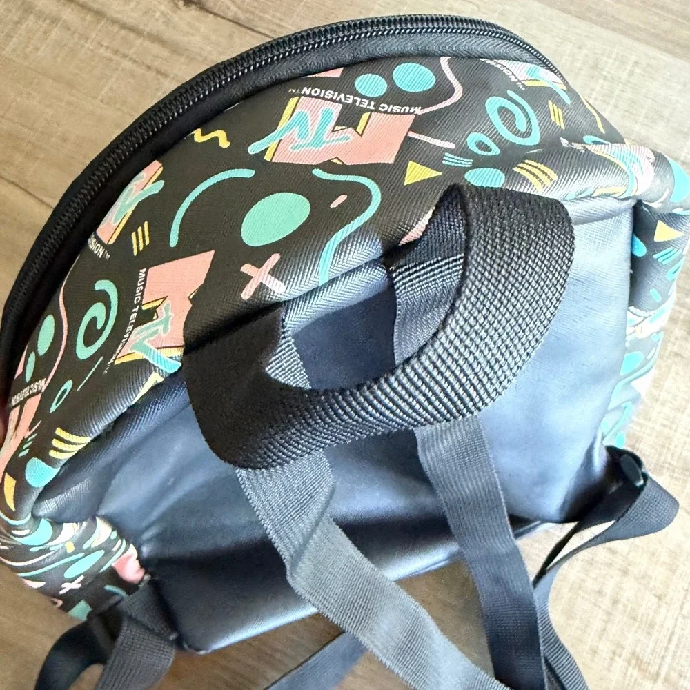 MTV Music Television Mini Backpack Black 90s Retro Geometric Print 2021 RN115665